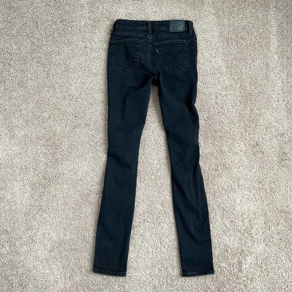 LEVI'S 711 Black Distressed Trashed Ripped Skinny Leg Mid Rise Stretch Jeans 26 - Picture 3 of 7